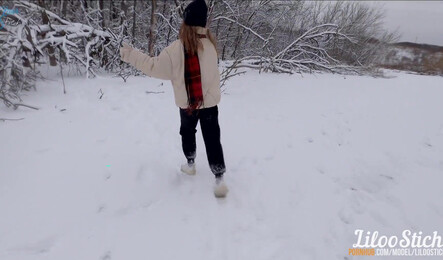 Русская пара занимается сексом с кремпаем - на улице, зимой!