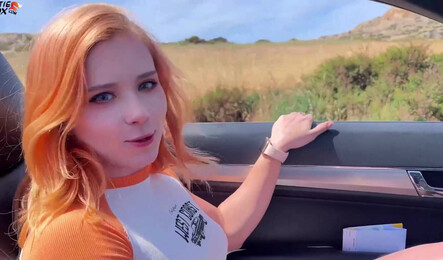 Рыжая русская красавица остановила незнакомца и попросила подвести!